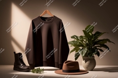 Brown sweatshirt hat boots plant image Product Image 1