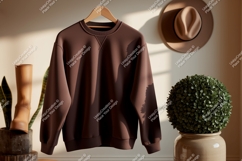 Brown sweatshirt hanging mockup clothing garment Product Image 1