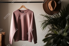Rose pink sweatshirt hanging on rack raglan sleeves Product Image 1