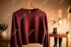Maroon crewneck sweatshirt hanging garment clothing Product Image 1