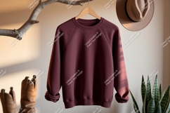 Maroon sweatshirt hanging on branch raglan sleeves Product Image 1
