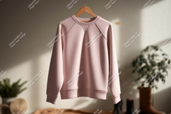 Pink sweatshirt hanging on hanger clothing apparel Product Image 1
