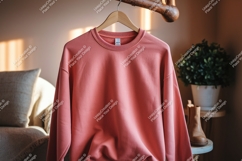 Coral crewneck sweatshirt hanging garment clothing Product Image 1