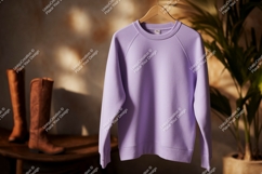 Lavender sweatshirt hanging with boots raglan wooden Product Image 1