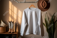 Light gray sweatshirt hanging on rack clothing garment Product Image 1
