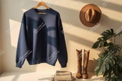 Navy sweatshirt tan hat brown boots image Product Image 1