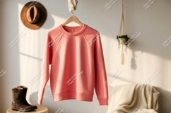 Coral sweatshirt hanging on hanger clothing apparel Product Image 1