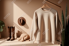 Beige sweatshirt cowboy boots hat image Product Image 1
