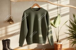 Olive green sweatshirt hanging clothing apparel Product Image 1