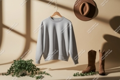 Gray sweatshirt cowboy hat boots plant image Product Image 1