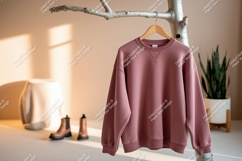 Dusty rose sweatshirt hanging on branch mockup apparel Product Image 1