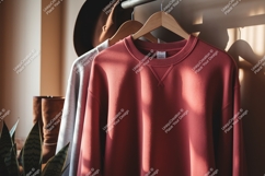Red gray sweaters hanging clothing garment Product Image 1