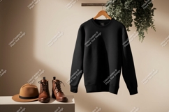 Black sweatshirt hanging with boots and hat Product Image 1