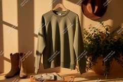 Sage green sweatshirt cowboy boots hat plant image Product Image 1
