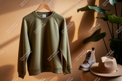 Olive green sweatshirt and brown boots image Product Image 1