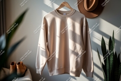 Beige Crewneck Sweatshirt Mockup clothing apparel Product Image 1