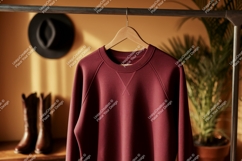 Maroon sweatshirt hanging on rack garment clothing Product Image 1