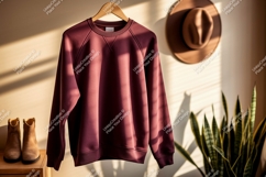 Maroon sweatshirt hanging with cowboy boots and hat Product Image 1