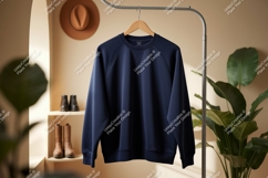Dark blue crewneck sweatshirt hanging mockup garment Product Image 1