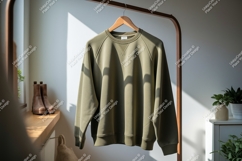 Olive green sweatshirt hanging on rack image Product Image 1