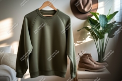 Olive green raglan sweatshirt clothing Product Image 1