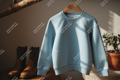 Light blue crewneck sweatshirt mockup clothing garment Product Image 1