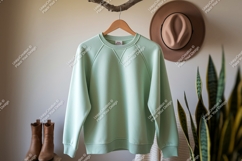 Mint green sweatshirt hanging on branch mockup clothing Product Image 1