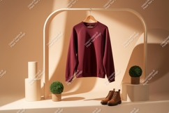 Maroon sweatshirt with boots and plants raglan sleeves Product Image 1