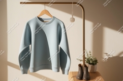 Light blue sweatshirt on hanger clothing Product Image 1