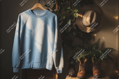 Blue sweatshirt hanging with plants and hat raglan Product Image 1