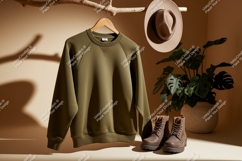 Olive sweatshirt brown boots tan hat plant image Product Image 1