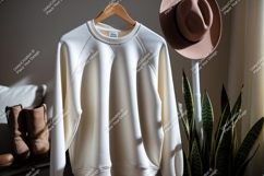 Cream sweatshirt hanging on wooden hanger raglan sleeves Product Image 1