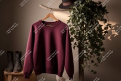 Maroon sweatshirt hanging with boots and hat clothing Product Image 1