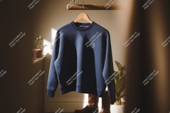 Dark blue sweatshirt hanging indoors image Product Image 1