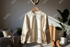 Creamy sweatshirt hanging indoors clothing garment Product Image 1