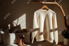 Creamy sweater hanging on branch wood Product Image 1