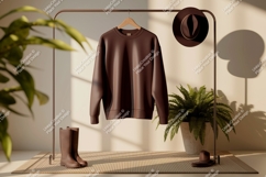 Brown sweatshirt boots hat plant image Product Image 1
