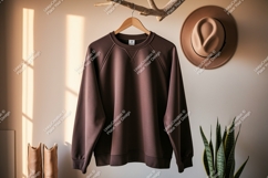 Brown sweatshirt hanging with hat and boots raglan Product Image 1