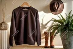 Brown sweatshirt hanging on wooden hanger garment clothing Product Image 1