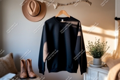 Black sweatshirt hanging on branch mockup Product Image 1