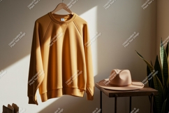 Mustard sweatshirt and tan hat clothing apparel Product Image 1
