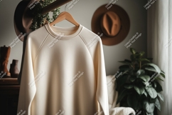 Creamy sweater hanging on rack garment clothing Product Image 1