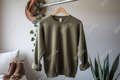 Olive green crewneck sweatshirt mockup image Product Image 1