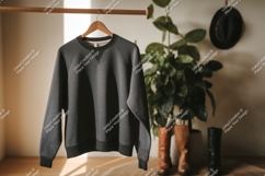 Dark grey sweatshirt hanging on rack clothing apparel Product Image 1