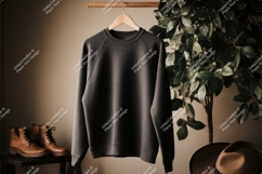 Dark grey sweatshirt hanging on wooden hanger clothing Product Image 1