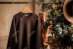 Dark brown sweatshirt hanging on hanger clothing Product Image 1