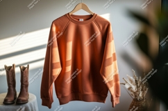 Orange raglan sweatshirt hanging on hanger crewneck Product Image 1
