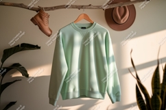 Mint green sweatshirt hanging with boot and hat image Product Image 1