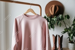 Pink sweatshirt hanging on rack clothing hanger Product Image 1