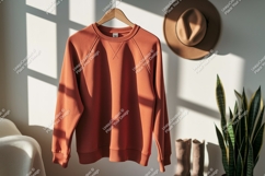 Orange sweatshirt hanging indoors clothing garment Product Image 1